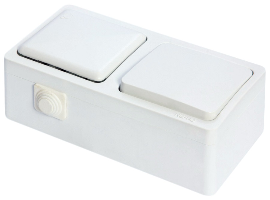 MURAT Блок выключатель 10А, 250В + розетка с крышкой, с/з 16А, 250В, IP20,  Белый (1/5/50)
