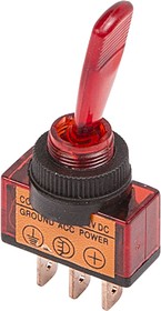 Тумблер 24V 20А (3c) ON-OFF однополюсный  с красной подсветкой  REXANT (10)