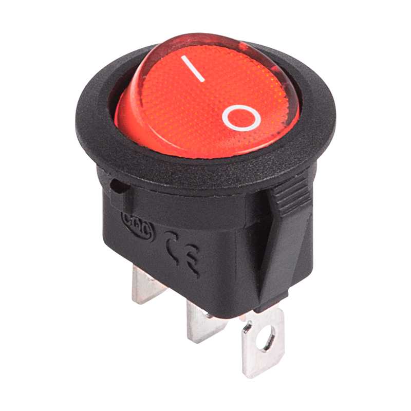 Выключатель клавишный круглый 12V 20А (3с) ON-OFF красный  с подсветкой  REXANT   (10)