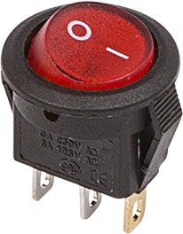 Выключатель клавишный круглый 250V 3А (3с) ON-OFF красный  с подсветкой  Micro  REXANT   (10)