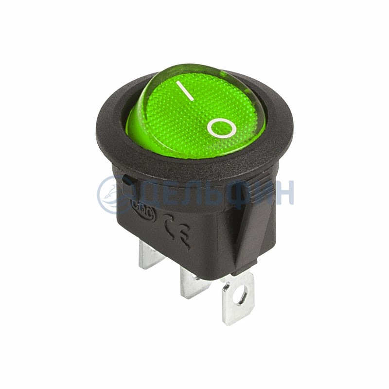 Выключатель клавишный круглый 12V 20А (3с) ON-OFF зеленый  с подсветкой  REXANT   (10)