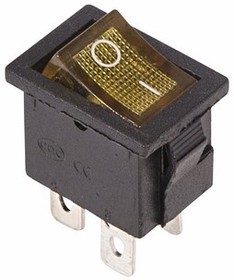 Выключатель клавишный 250V 6А (4с) ON-OFF желтый  с подсветкой  Mini  REXANT   (10)
