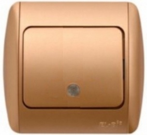 TUNA Выключатель 1 клавишный проходной с подсветкой  мет.золото