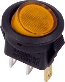 Выключатель клавишный круглый 250V 3А (3с) ON-OFF желтый  с подсветкой  Micro  REXANT   (10)