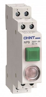 Кнопка модульная NP9-12D3/1 с подсветкой, 1НО+2НЗ, AC/DC230В, зеленая(CHINT)  (12)