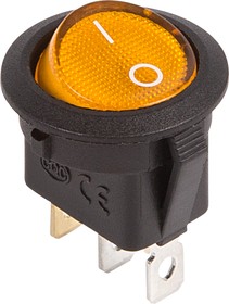 Выключатель клавишный круглый 12V 20А (3с) ON-OFF желтый  с подсветкой  REXANT   (10)
