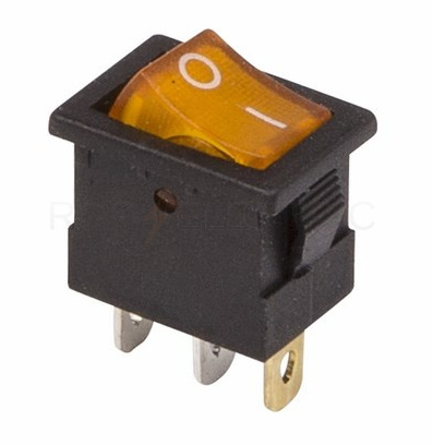 Выключатель клавишный 12V 15А (3с) ON-OFF желтый  с подсветкой  Mini  REXANT   (10)