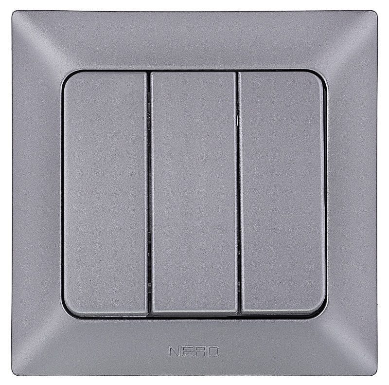 ARAS Выключатель 3кл. 10А,250В, IP20  мет. серебро (12)