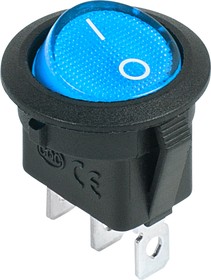 Выключатель клавишный круглый 12V 20А (3с) ON-OFF синий  с подсветкой  REXANT   (10)