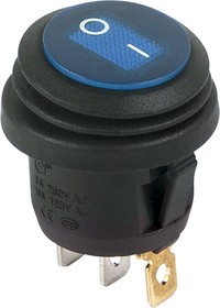 Выключатель клавишный круглый 250V 6А (3c) ON-OFF синий  с подсветкой  ВЛАГОЗАЩИТА  REXANT   (10)
