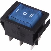 Выключатель клавишный 250V 15А (6с) ON-OFF-ON синий  с подсветкой и нейтралью  REXANT  (10)
