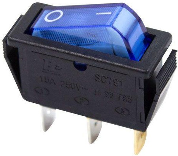 Выключатель клавишный 250V 15А (3с) ON-OFF синий  с подсветкой  REXANT   (10)