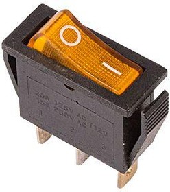 Выключатель клавишный 250V 15А (3с) ON-OFF желтый  с подсветкой  REXANT   (10)