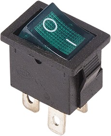 Выключатель клавишный 250V 6А (4с) ON-OFF зеленый  с подсветкой  Mini  REXANT   (10)