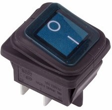 Выключатель клавишный 250V 15А (4с) ON-OFF синий  с подсветкой ВЛАГОЗАЩИТА  REXANT   (10)