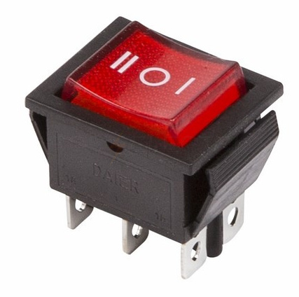 Выключатель клавишный 250V 15А (6с) ON-OFF-ON красный  с подсв. и нейтрал.(RWB-509, SC-767)REXANT(10