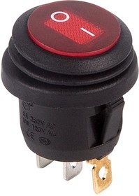 Выключатель клавишный круглый 250V 6А (3с) ON-OFF красный  с подсветкой  ВЛАГОЗАЩИТА  REXANT   (10)
