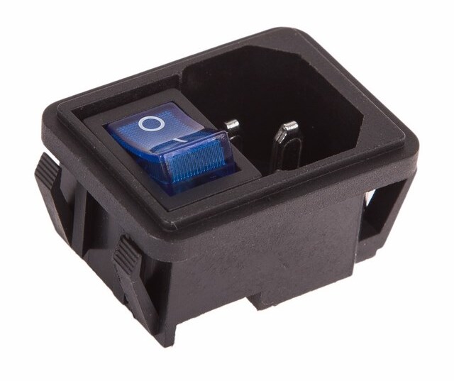 Выключатель клавишный 250V 10А (4с) ON-OFF синий с подсветкой и штекером C14 3PIN  REXANT   (10)