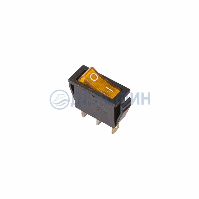 Выключатель клавишный 250V 15А (3с) ON-OFF желтый  с подсветкой  REXANT   (10)