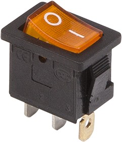 Выключатель клавишный 250V 6А (3с) ON-OFF желтый  с подсветкой  Mini REXANT   (10)