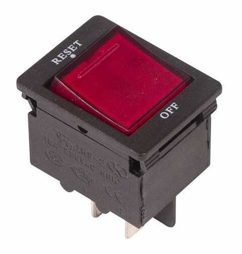 Выключатель - автомат клавишный 250V 15А (4с) RESET-OFF красный  с подсветкой  REXANT  (30)