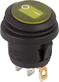 Выключатель клавишный круглый 250V 6А (3c) ON-OFF желтый  с подсветкой  ВЛАГОЗАЩИТА  REXANT   (10)