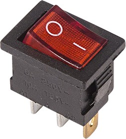 Выключатель клавишный 250V 6А (3с) ON-OFF красный  с подсветкой  Mini  REXANT   (10)