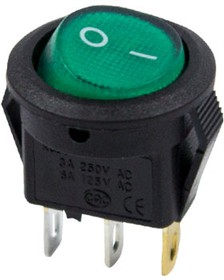 Выключатель клавишный круглый 250V 3А (3с) ON-OFF зеленый  с подсветкой  Micro  REXANT   (10)