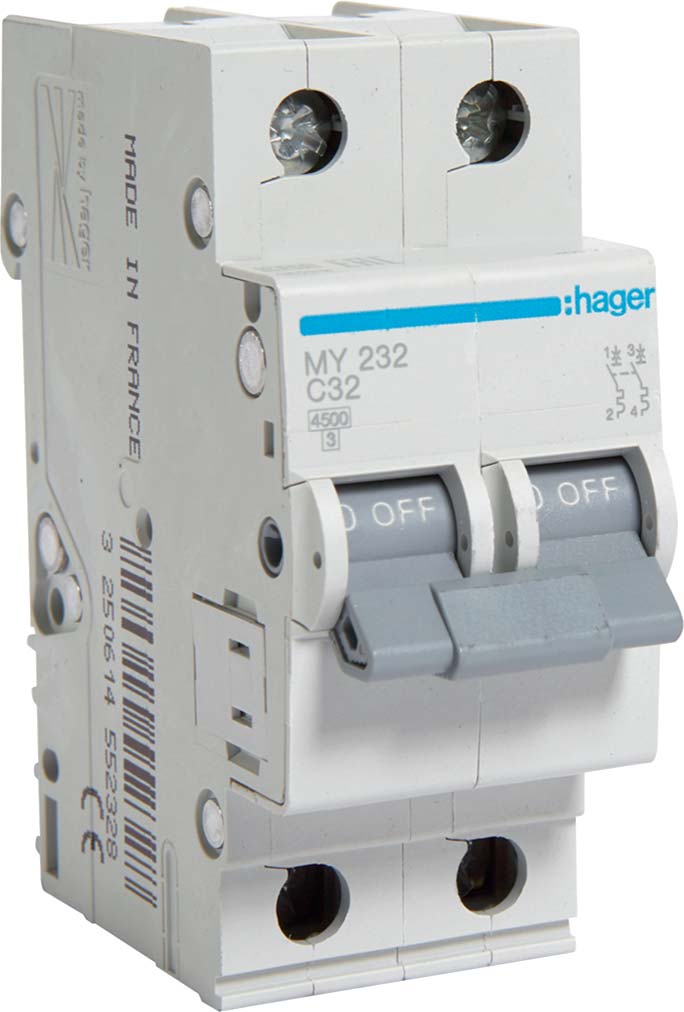 Hager Автоматический выключатель 2P 4.5kA C-32A 2M