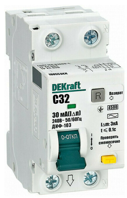 DEKraft АВДТ 1Р+N 32А 30мА тип AC х-ка C ДИФ-103 4.5кА