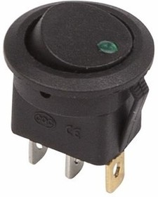 Выключатель клавишный круглый 12V 16А (3с) ON-OFF черный  с зеленой подсветкой  REXANT