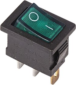 Выключатель клавишный 250V 6А (3с) ON-OFF зеленый  с подсветкой  Mini  REXANT   (10)