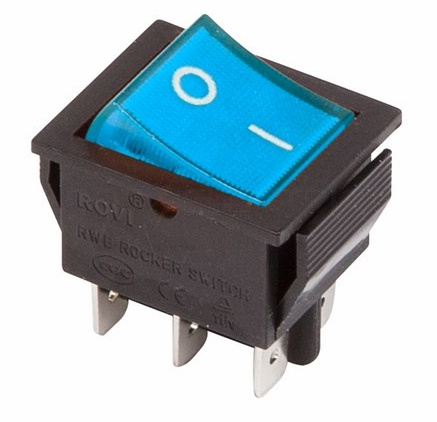 Выключатель клавишный 250V 15А (6с) ON-ON синий  с подсветкой (RWB-506, SC-767)  REXANT   (10)