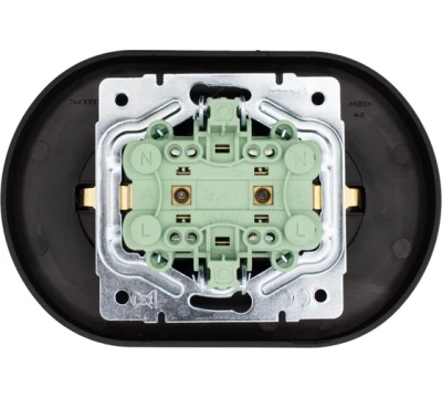 OSEN Розетка двойная с/з ПБТ Чёрный бархат КРУГЛАЯ (10шт/120шт)