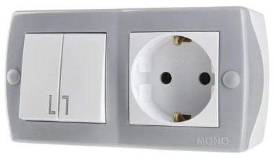 Octans Выкл. 2 кл. + Розетка с/з Серый  (6)