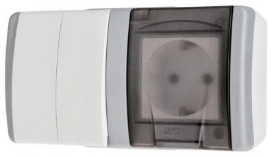 Octans Выкл. 2 кл. + Розетка с/з с крышкой IP54  (4)