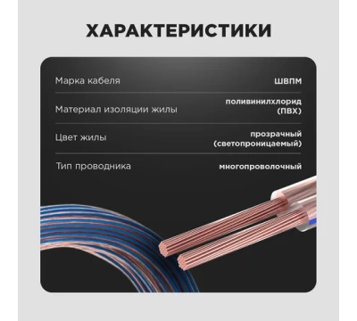 Кабель акустический PROconnect 2х0,75 мм², прозрачный BLUELINE, бухта 100 м