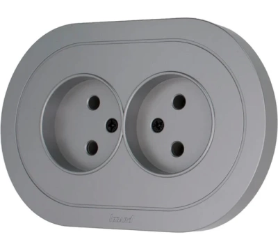 OSEN Розетка двойная б/з ПБТ Серый матовый КРУГЛАЯ (10шт/120шт)