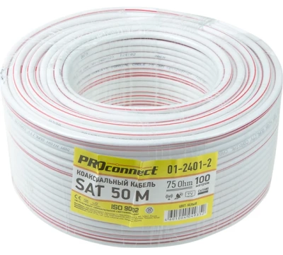 Кабель SAT 50 M, CCS/Al/Al, (75%), 75 Ом, 100м., белый  PROCONNECT