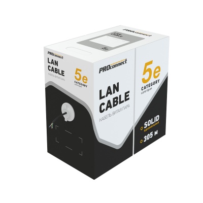 Кабель UTP PRO connect 4PR 24AWG, CCA, CAT5e, PVC, серый, бухта 50 м