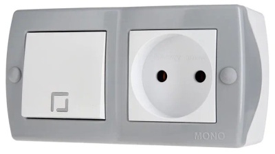 Octans Выкл. 1 кл. + Розетка б/з Серый  (6)