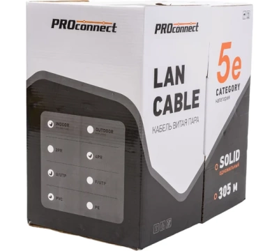 Кабель витая пара PROconnect LIGHT UTP 4PR 26AWG, CCA, CAT5, PVC серый, бухта 305 м