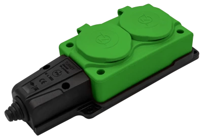 NE-AD Колодка штепсельная 2-гн. с крышкой, с/з, 16А, IP54 (каучук),Зеленый (1/14/140)