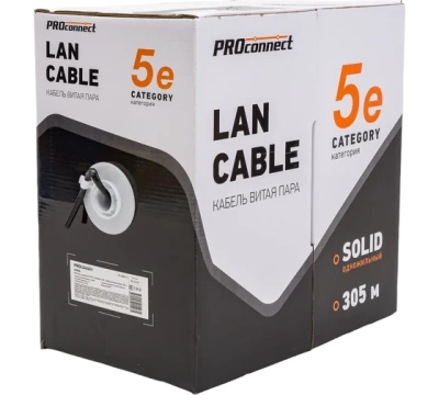 Кабель витая пара PROconnect UTP 4PR 24AWG, CCA, CAT5e, PE, бухта 305 м, черный OUTDOOR