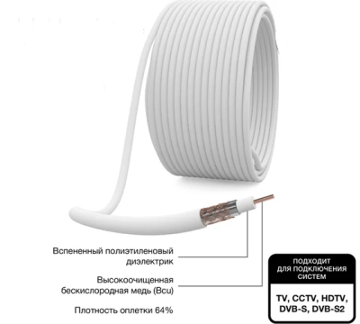 Кабель SAT 703 B, Cu/AL/Cu, (64%), 75 Ом, 100м, белый PROCONNECT