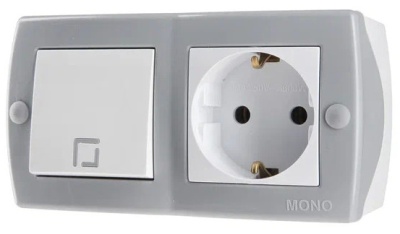 Octans Выкл. 1 кл. + Розетка с/з Серый  (6)