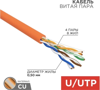 Кабель витая пара REXANT UTP 4PR 24AWG, CAT5e, нг(А)-HF, LSZH (бухта 305 м)
