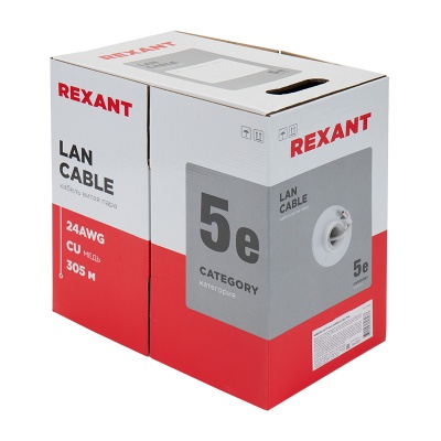 Кабель витая пара REXANT UTP 2PR 24AWG, CAT5e, нг(А)-HF, LSZH (бухта 305 м)