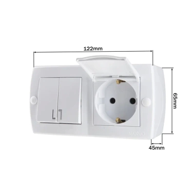 Octans Выкл. 2 кл. + Розетка с/з с крышк.  Белый  (6)