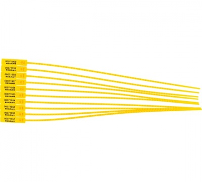 Пломба пластиковая, номерная, 255мм, желтая  REXANT (50)